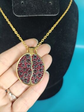 Gold Plated Sterling Silver Pomegranate Pendant and Chain Necklace